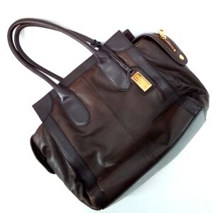Badgley Mischka Dark Brown Leather Shoulder Bag with Gold Hardware